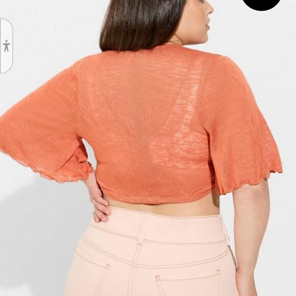 New TORRID Plus Size slub shrug 3/4 Sleeve apricot tie Front sweater Size 2X - Picture 11 of 16